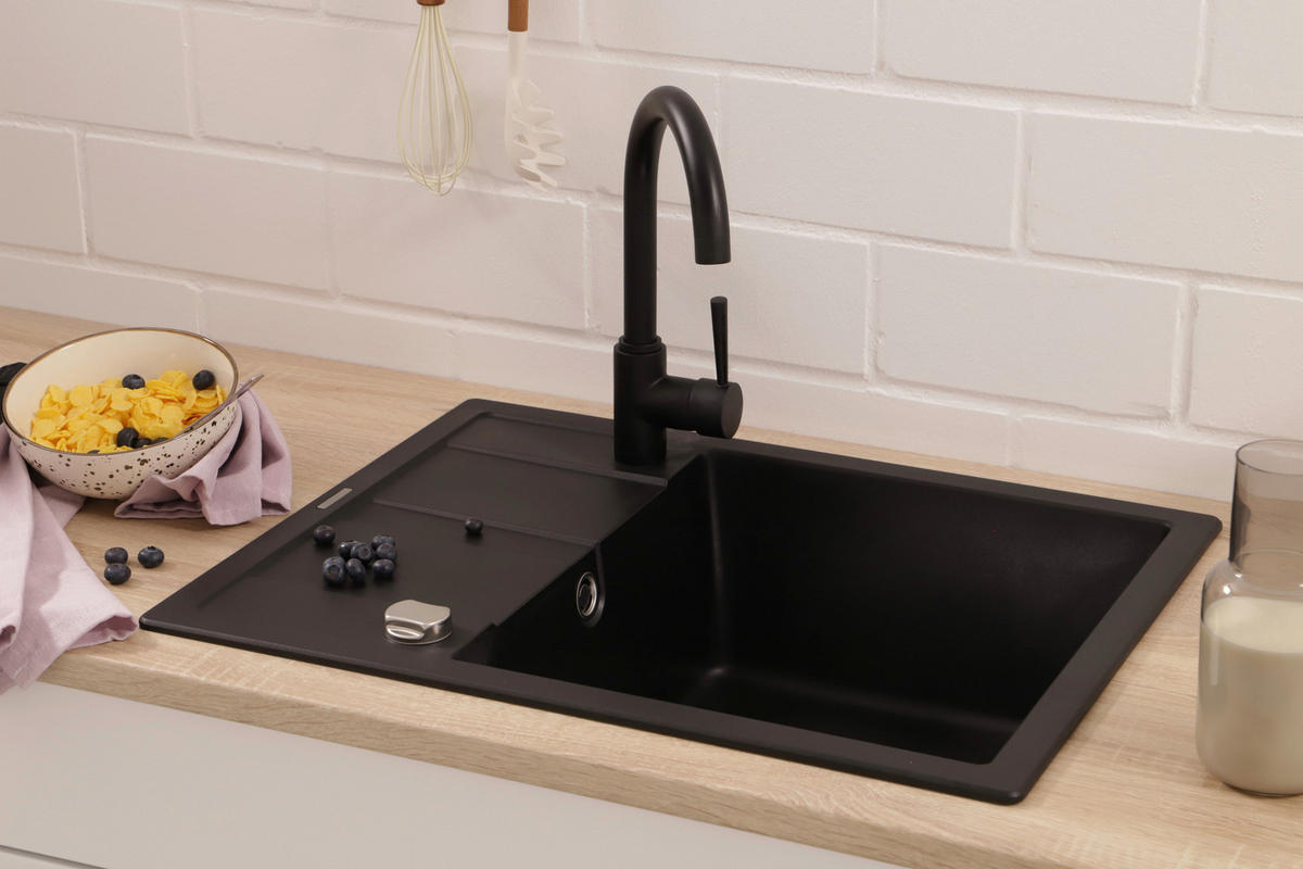 Respekta Einbauspüle Nashville schwarz Granit B/H/T: ca. 65x195x50 cm Nashville - schwarz (65,00/195,00/50,00cm) - Respekta