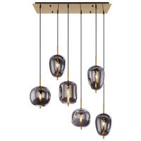 GLOBO Pendelleuchte BLACKY 15345-6MM messing Metall Rauchglas B/H/L: ca. 34x120x80 cm E14 6 Brennstellen Pendelleuchte_Blacky 6flg. - messing (80,00/34,00/120,00cm) - GLOBO