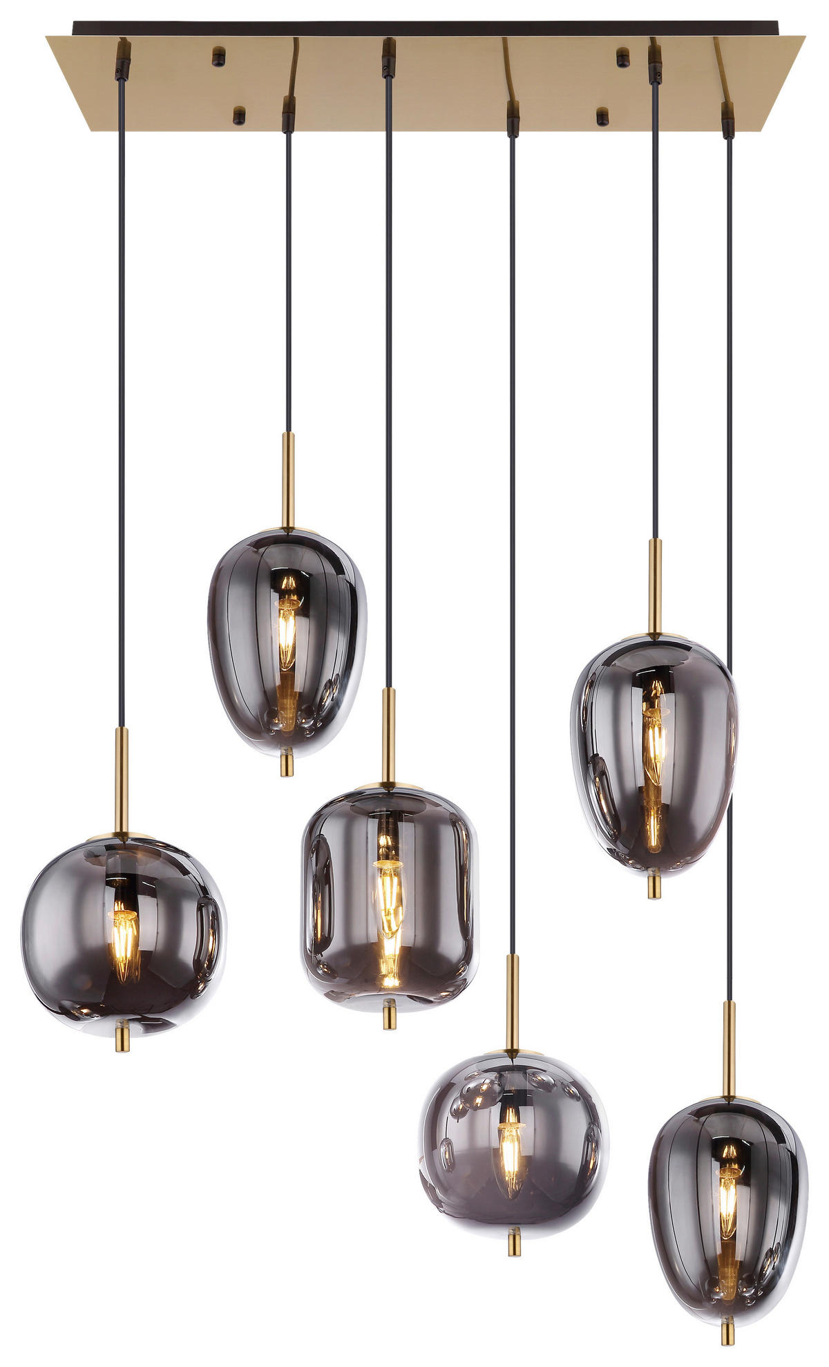 GLOBO Pendelleuchte BLACKY 15345-6MM messing Metall Rauchglas B/H/L: ca. 34x120x80 cm E14 6 Brennstellen Pendelleuchte_Blacky 6flg. - messing (80,00/34,00/120,00cm) - GLOBO