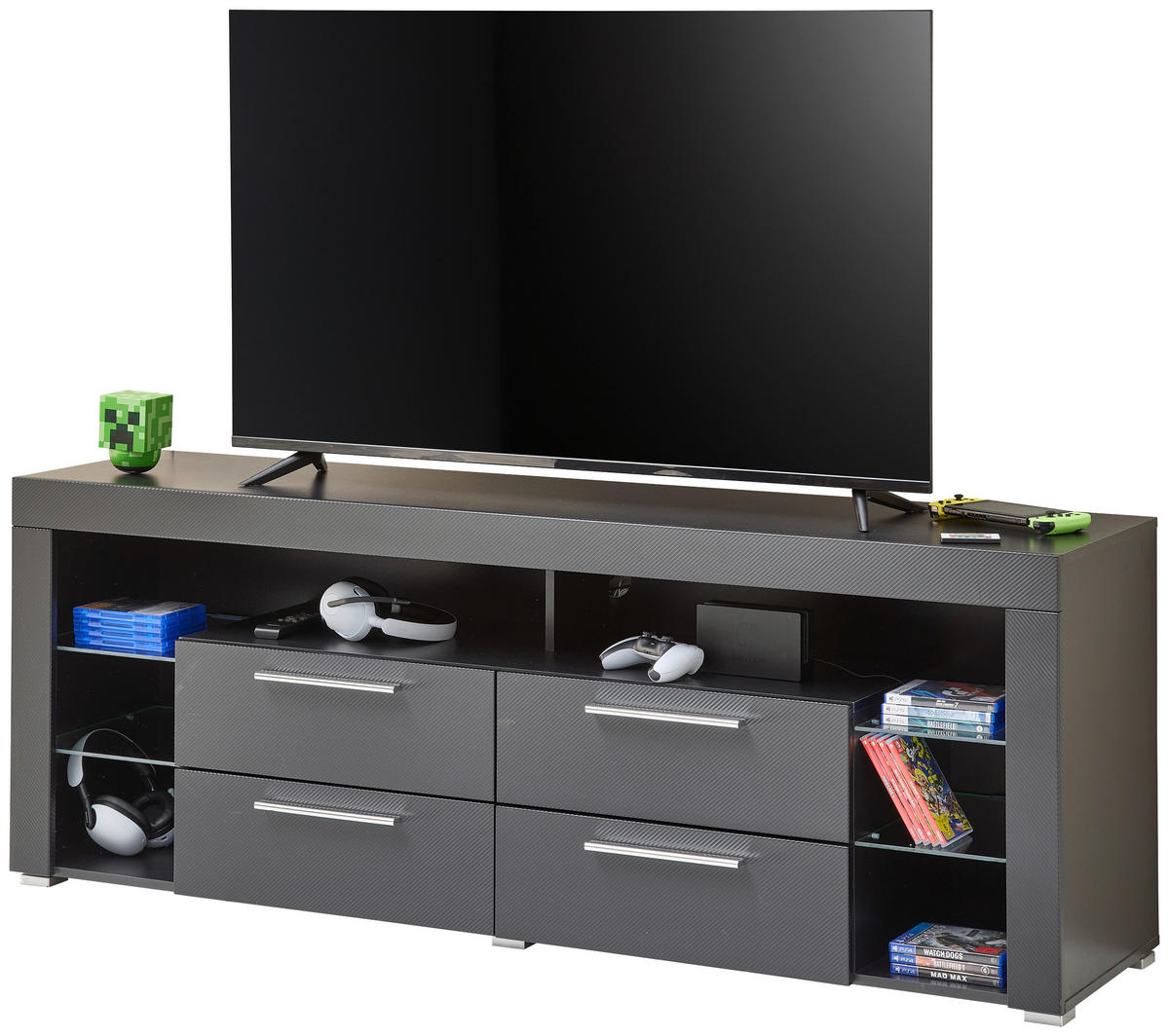 TV-Lowboard Goal Carbon schwarz Carbon Optik B/H/T: ca. 179x66x44 cm Goal Carbon - schwarz (179,00/66,00/44,00cm)