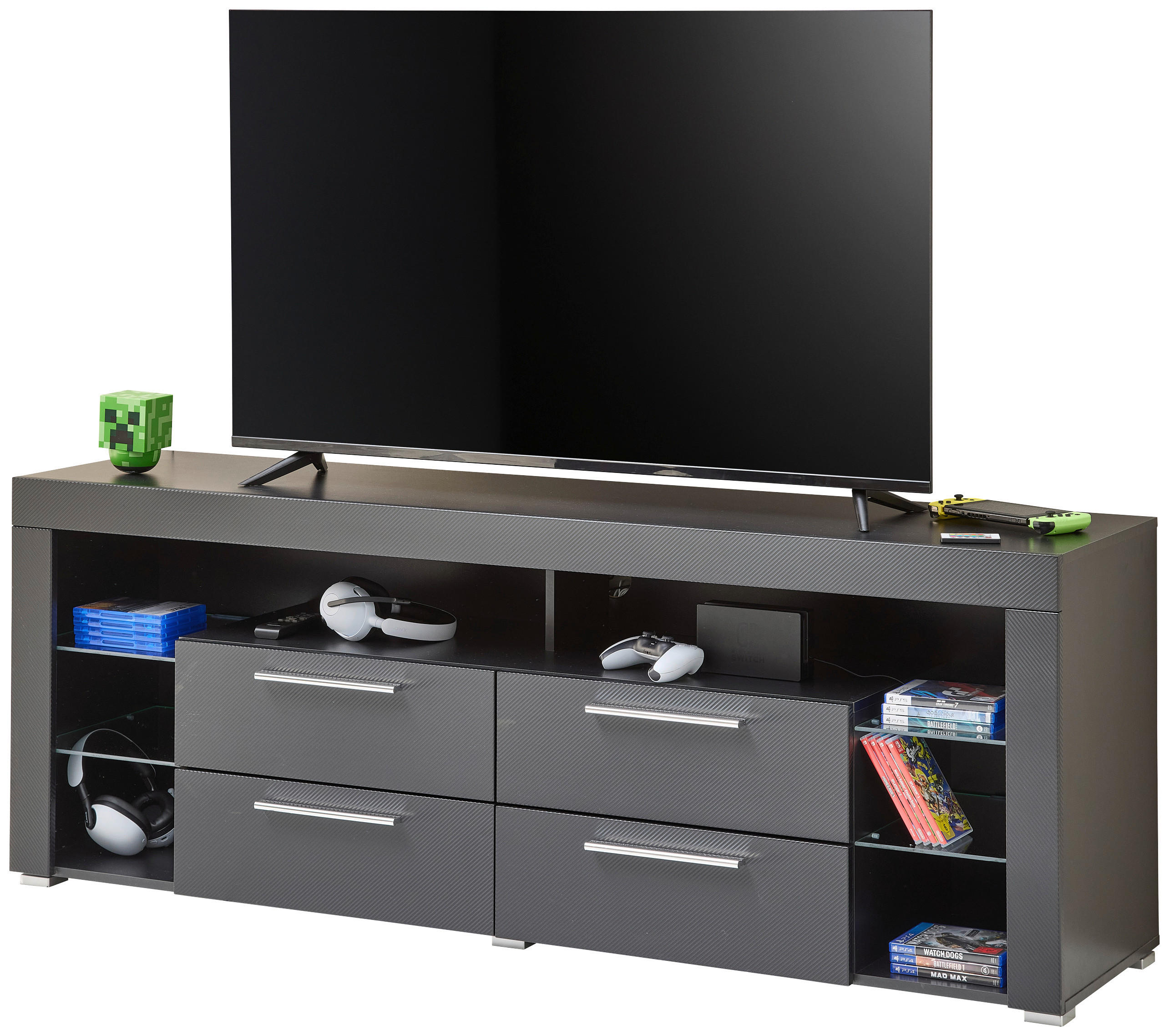 Thumbnail - TV-Lowboard Goal Carbon schwarz Carbon Optik B/H/T: ca. 179x66x44 cm