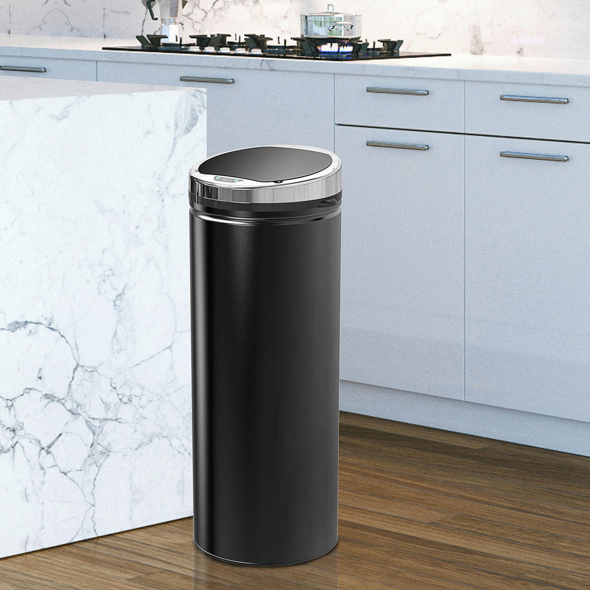 HOMCOM Automatik-Mülleimer 03-0046 schwarz Stahl Kunststoff Polypropylen B/H/L: ca. 30,5x30,5x81,5 cm Automatik_Mülleimer - schwarz (81,50/30,50/30,50cm) - HOMCOM