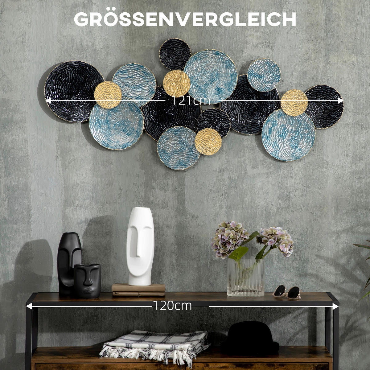 HOMCOM Wand-Element blau Edelstahl B/H/L: ca. 4x121x53 cm Wanddekoration - gold/blau (53,00/4,00/121,00cm) - HOMCOM