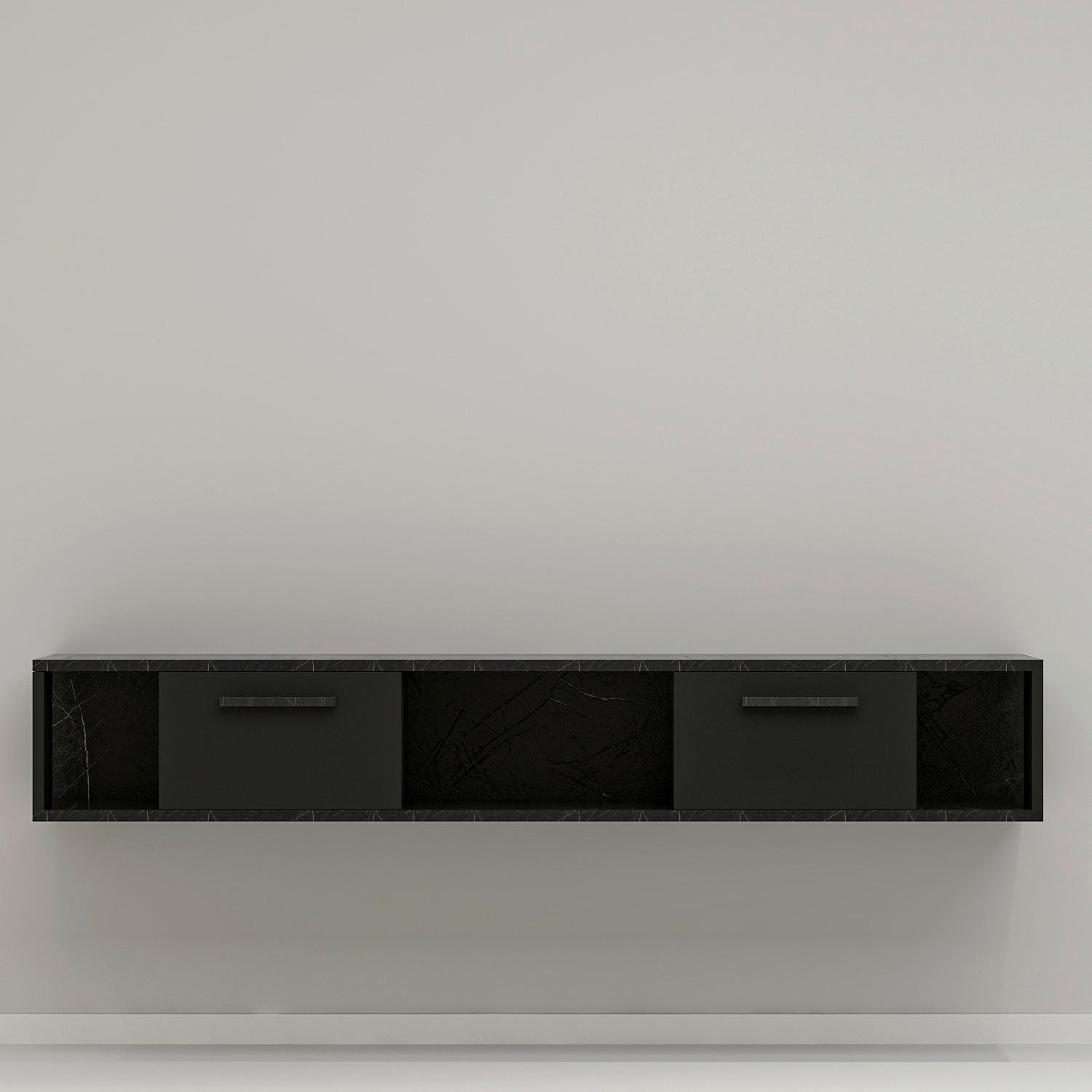 TV-Lowboard Aldora schwarz Marmoroptik B/H/T: ca. 160x30x30 cm Aldora - schwarz/Marmoroptik (160,00/30,00/30,00cm) - moebel17
