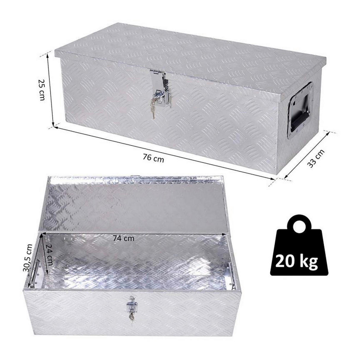 HOMCOM Werkzeugkasten C12-007 B/H/T: ca. 33x25x76 cm Werkzeugkasten MHC12-007 - silber (33,00/25,00/76,00cm) - HOMCOM