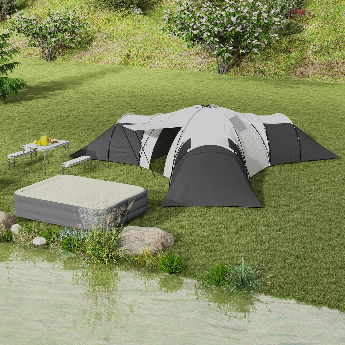 Outsunny Campingzelt B/H/L: ca. 615x225x615 cm Campingzelt - grau (615,00/615,00/225,00cm) - Outsunny