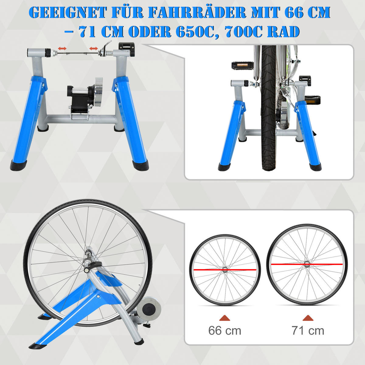 HOMCOM Fahrradtrainer blau Kunststoff B/H/L: ca. 77x47,5x56 cm Fahrradtrainer - blau/silber (56,00/77,00/47,50cm) - HOMCOM