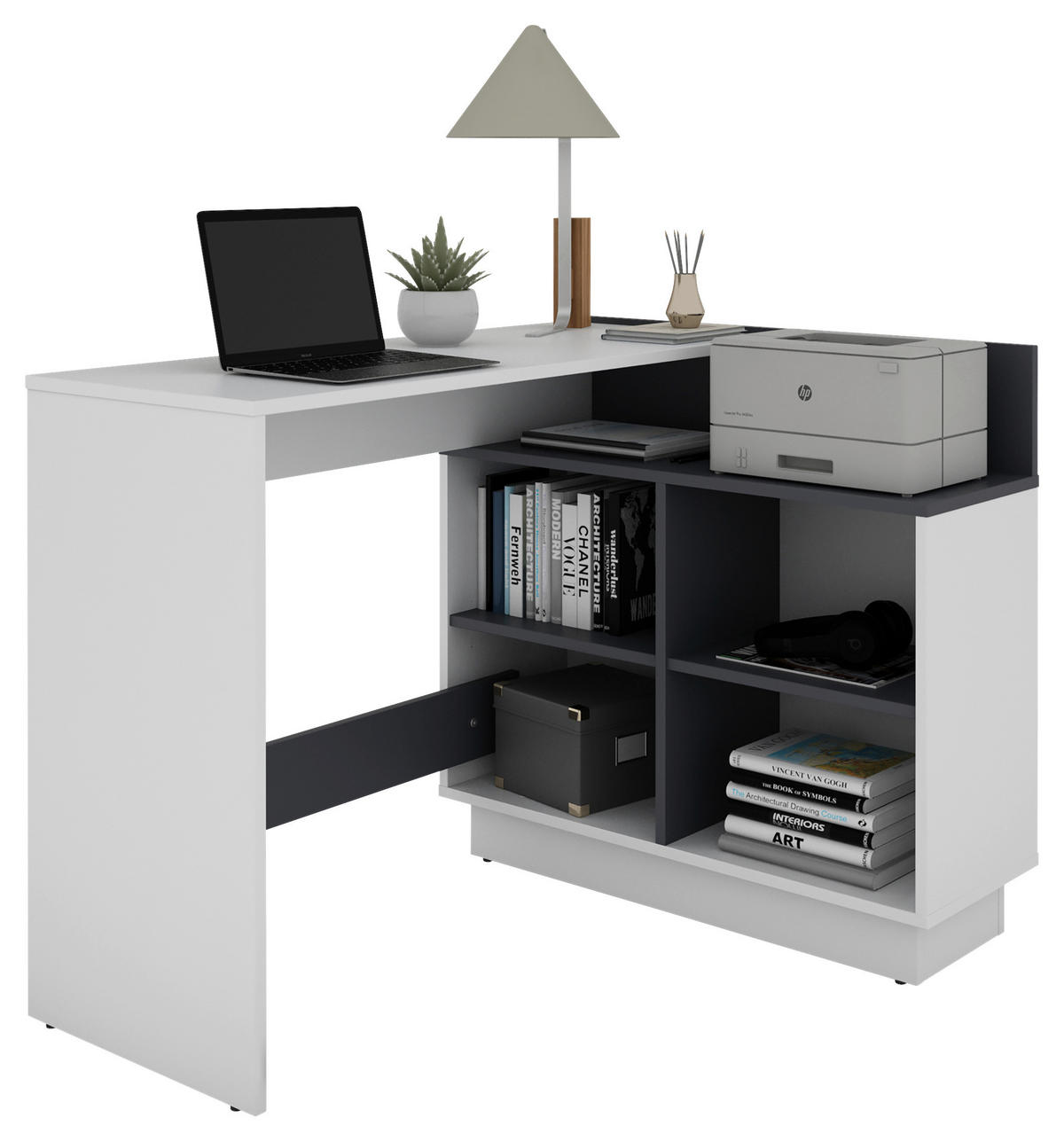 Eckschreibtisch BERNI weiß Graphit B/H/T: ca. 102x77,5x80 cm BERNI - weiß/Graphit (102,00/77,50/80,00cm) - byLIVING