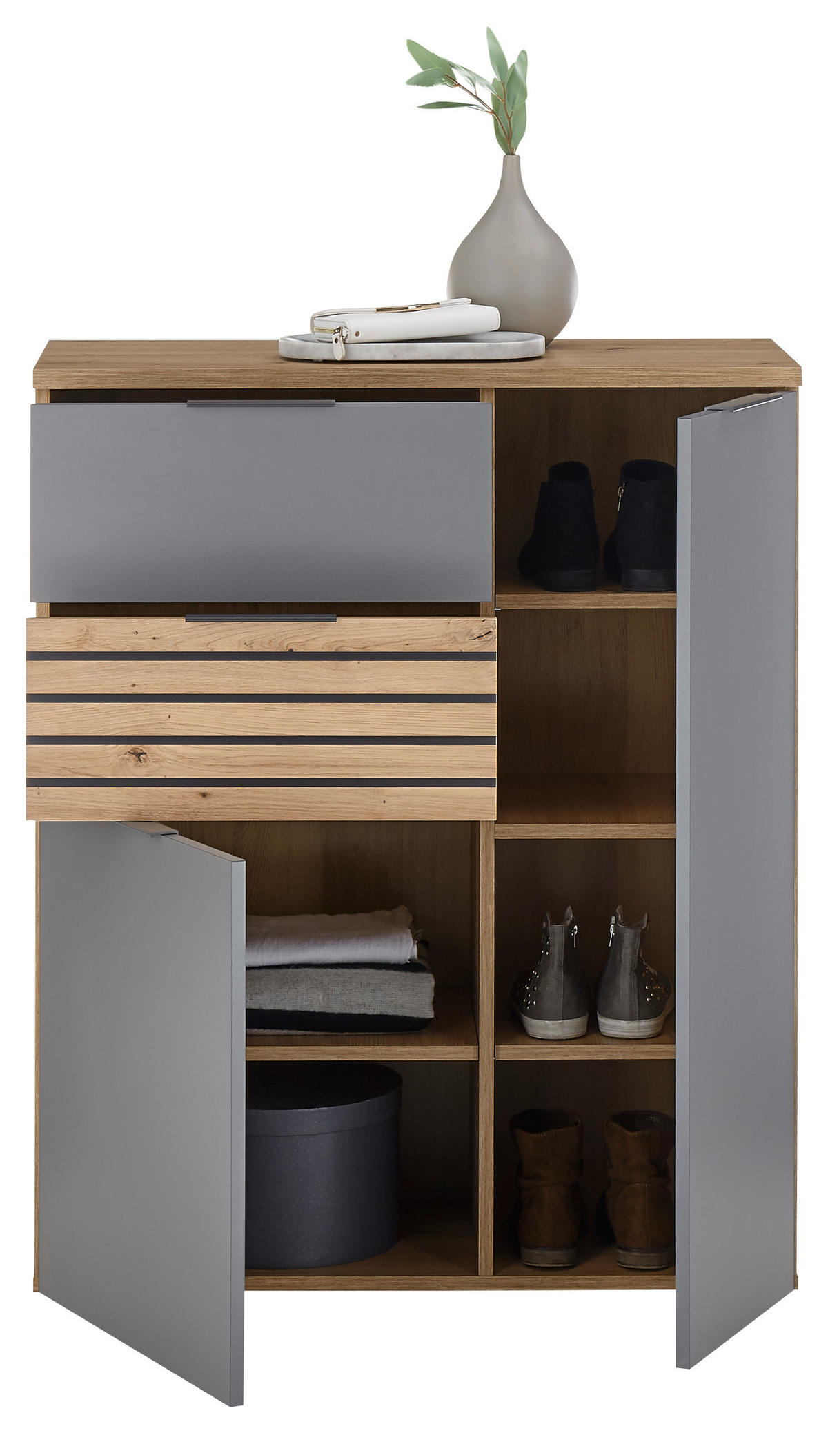 Schuhkommode Milan Eiche Artisan Nachbildung grau B/H/T: ca. 85x15x38 cm Milan - Eiche/grau (85,00/15,00/38,00cm)