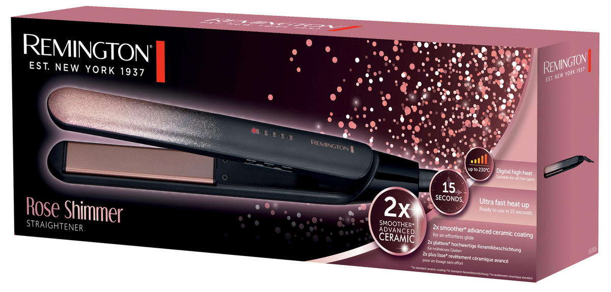 REMINGTON Haarglätter S5305 schwarz rosa Kunststoff B/H/L: ca. 3x9x32 cm Rose Shimmer - schwarz/rosa (32,00/3,00/9,00cm) - REMINGTON