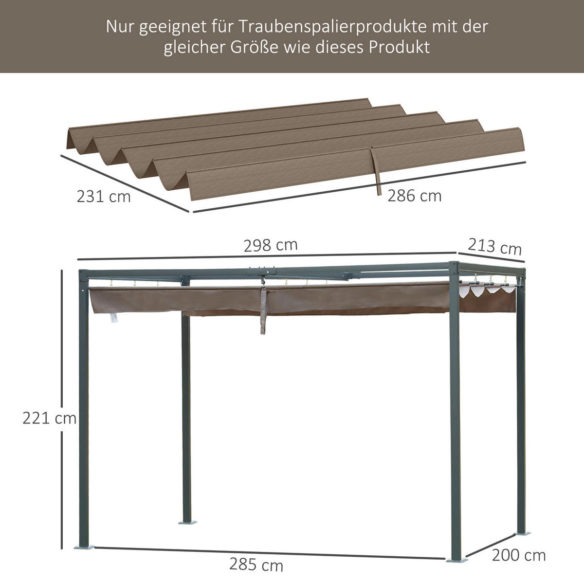 Outsunny Ersatzdach kaffee Polyester B/H/L: ca. 245x23x286 cm Ersatzdach - kaffee (286,00/245,00/23,00cm) - Outsunny