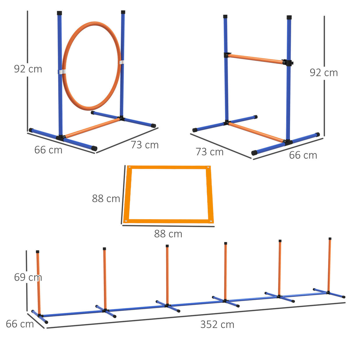 PawHut Hunde-Agility-Set orange Polyester-Mischgewebe B/H/L: ca. 66x69x352 cm Hunde-Agility-Set - blau/orange (352,00/66,00/69,00cm) - PawHut