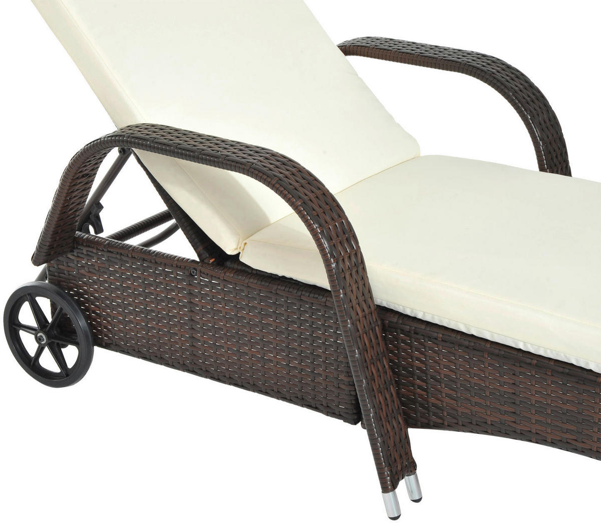 Outsunny Sonnenliege braun Metall B/H/L: ca. 73x103x200 cm Mobile_Rattanliege - braun/beige (200,00/73,00/103,00cm) - Outsunny
