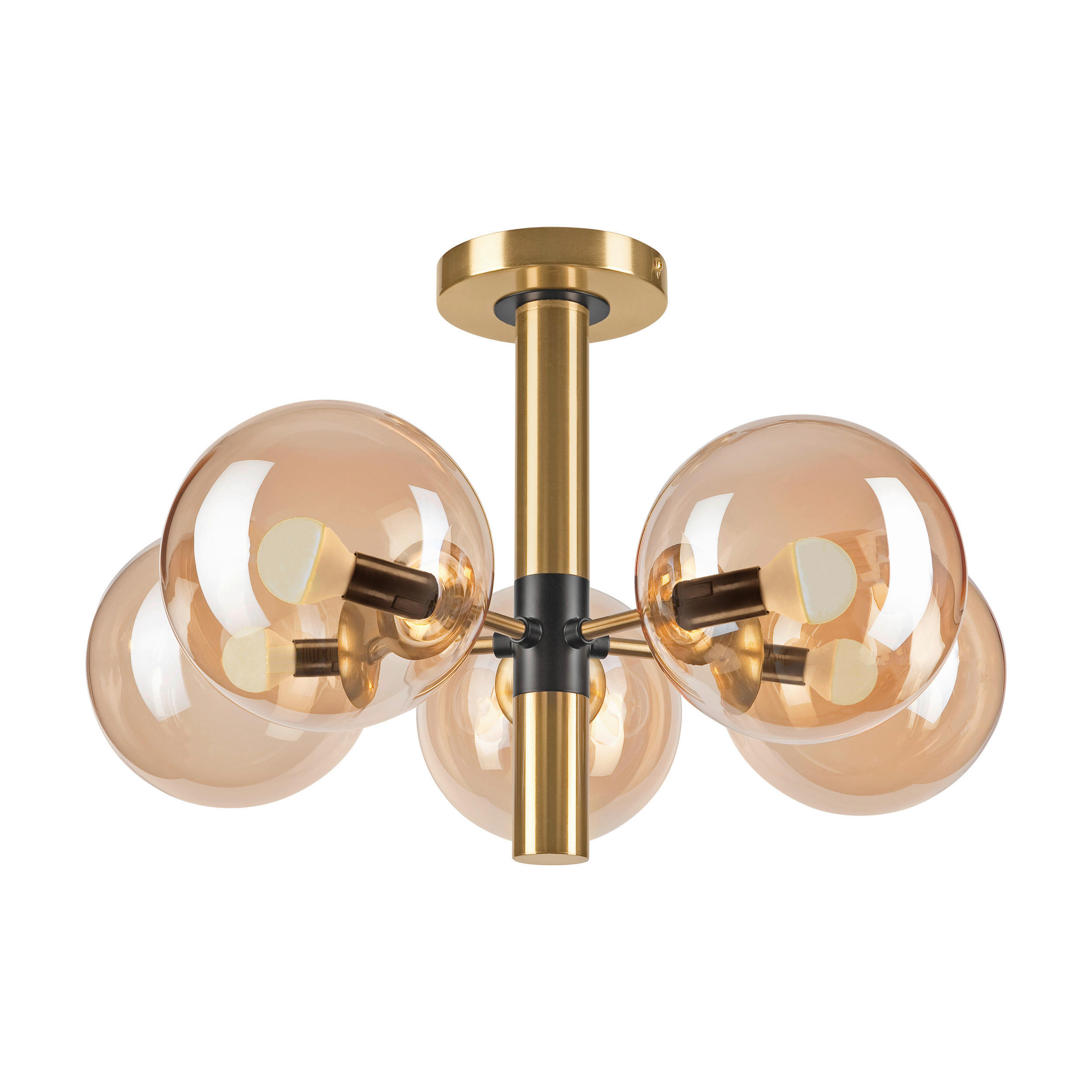 Lamkur Deckenleuchte gold schwarz Glas Metall B/H/L: ca. 35x32x32 cm E14 5 Brennstellen ROLLO - gold/schwarz (32,00/35,00/32,00cm) - Lamkur