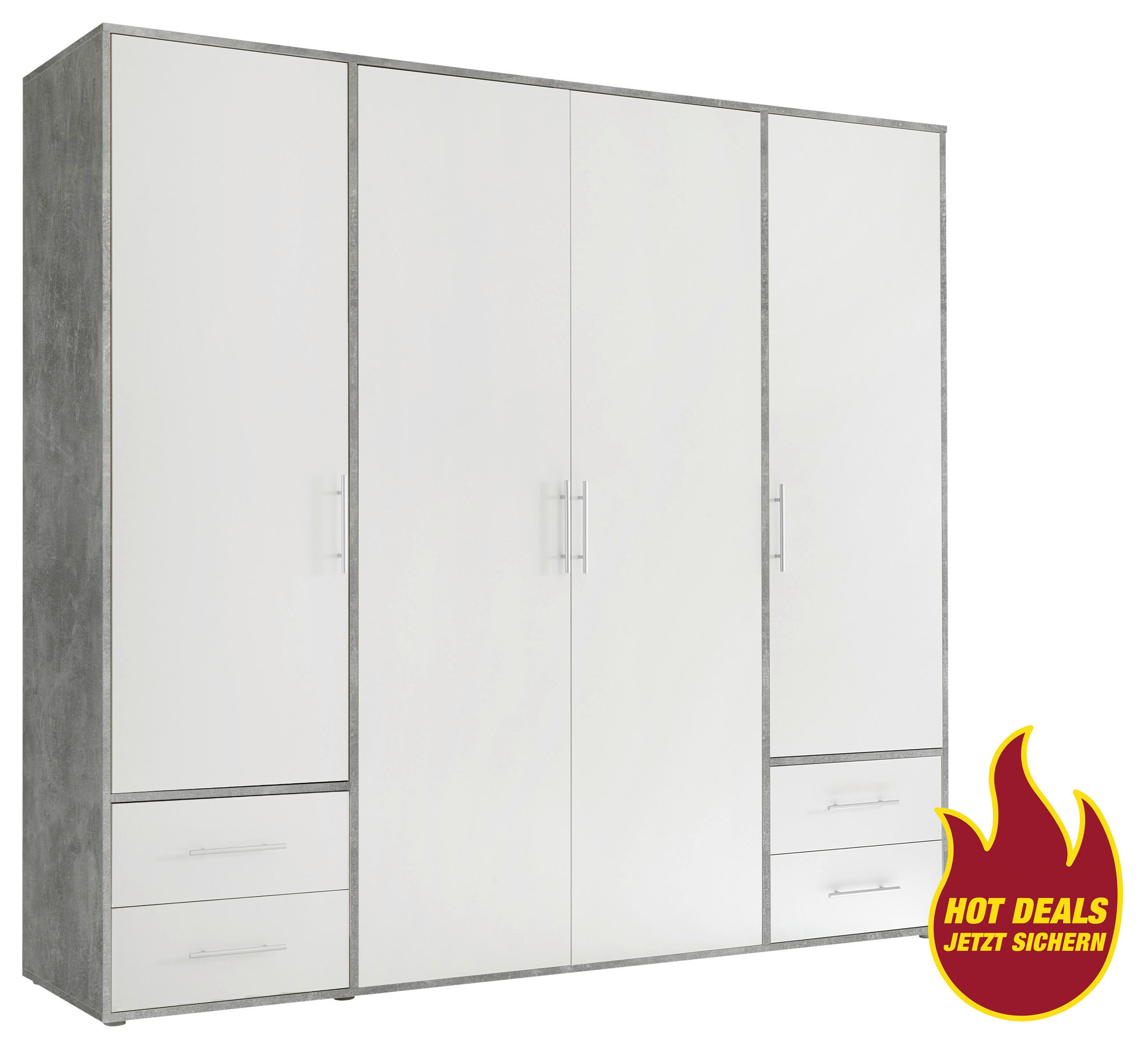 Kleiderschrank Valencia Beton Optik B/H/T: ca. 206x195x60 cm Valencia - Beton/weiß (206,00/195,00/60,00cm)