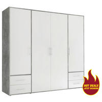 Kleiderschrank Valencia Beton Optik B/H/T: ca. 206x195x60 cm Valencia - Beton/weiß (206,00/195,00/60,00cm)