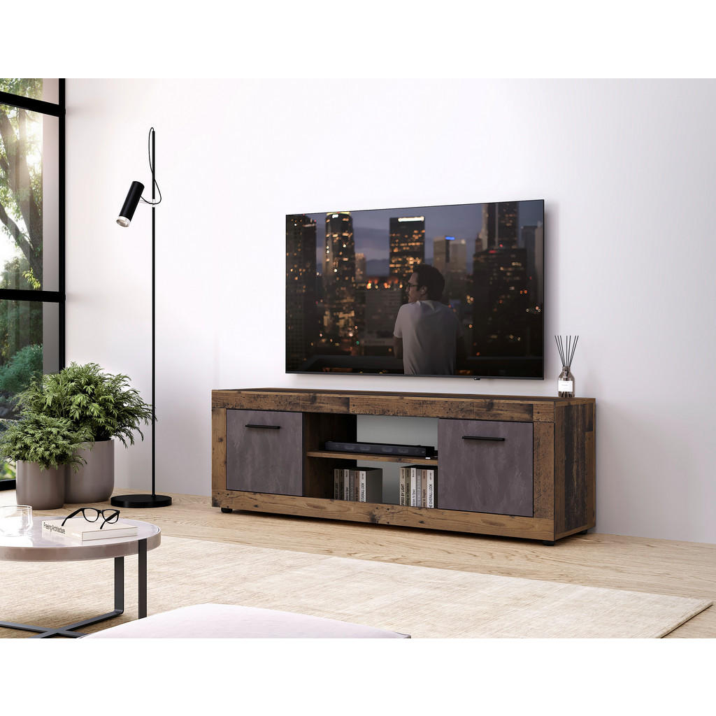 Thumbnail - TV-Lowboard LUNA 2D Eiche Old Wood Nachbildung Eiche Matera Nachbildung Beton Optik B/H/T: ca. 140x40x40 cm