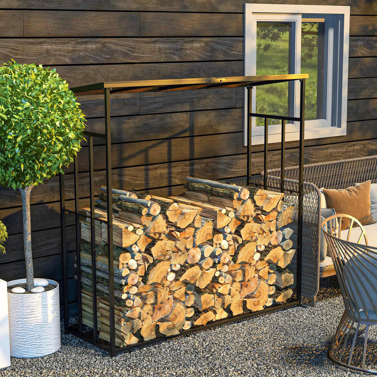 Outsunny Kaminholzregal schwarz B/H/L: ca. 67x185x185 cm Kaminholzregal - schwarz (185,00/67,00/185,00cm) - Outsunny