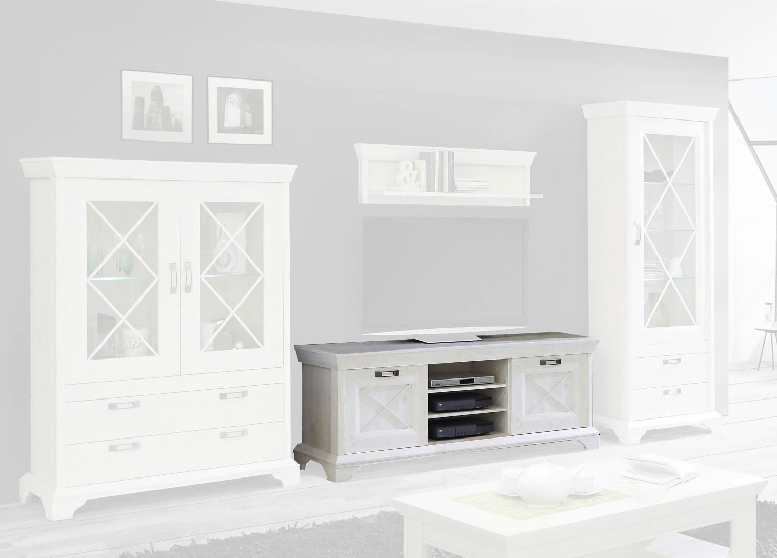 TV-Lowboard  weiß Pinie Nachbildung B/H/T: ca. 147x66x48 cm Kashmir_TV-Lowboard KSMT231-D43 - weiß (147,00/66,00/48,00cm)