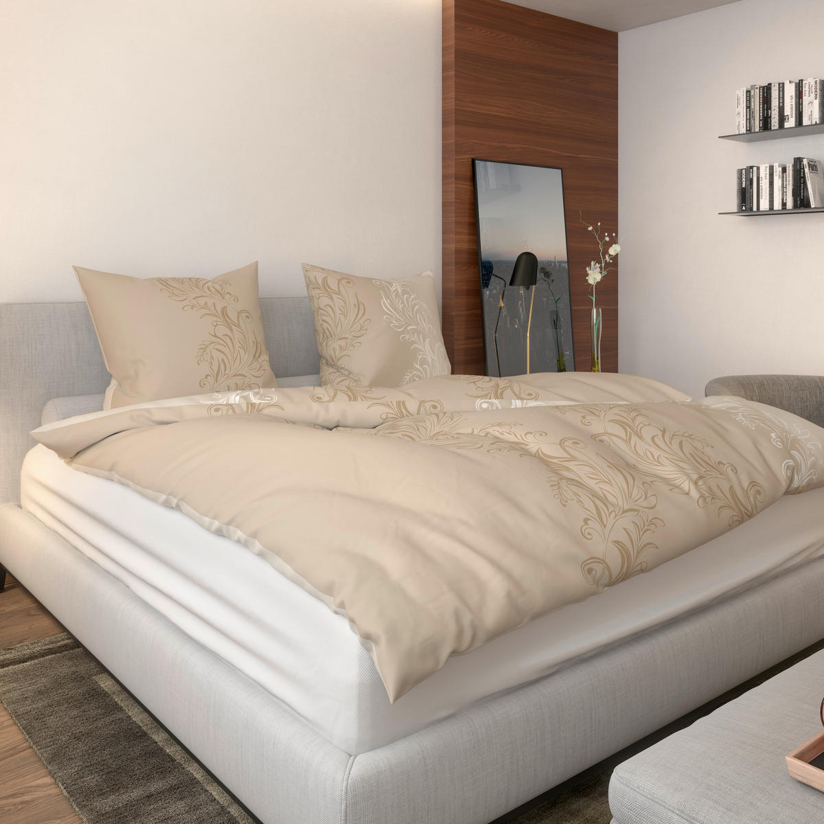 Baumwoll Bettwäsche Biber Bettwäsche_Biber_Catharina 200x200 - sand/taupe (200,00/200,00cm) - beau rêve