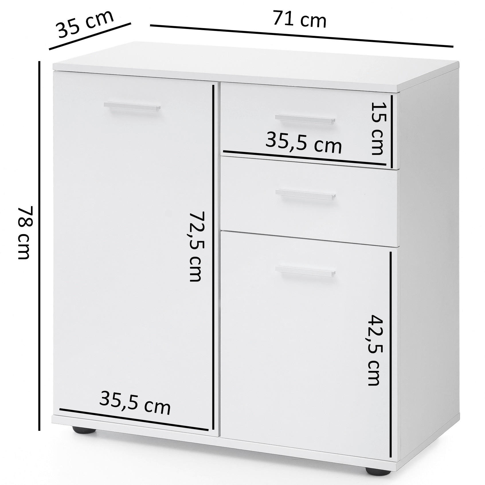 Sideboard weiß B/H/T: ca. 71x78x35,5 cm Sideboard - weiß (71,00/78,00/35,50cm) - Wohnling