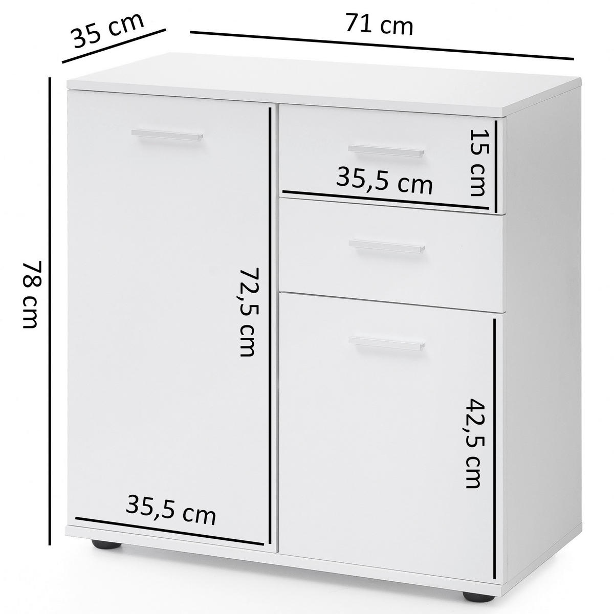 Sideboard weiß B/H/T: ca. 71x78x35,5 cm Sideboard - weiß (71,00/78,00/35,50cm) - Wohnling