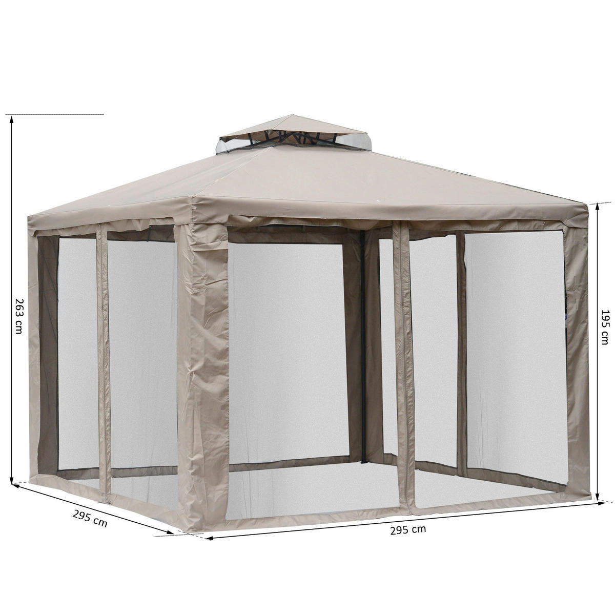 Outsunny Gartenpavillon beige Metall B/H/L: ca. 295x263x295 cm Gartenpavillon_mit_Moskitonetz - beige (295,00/295,00/263,00cm) - Outsunny