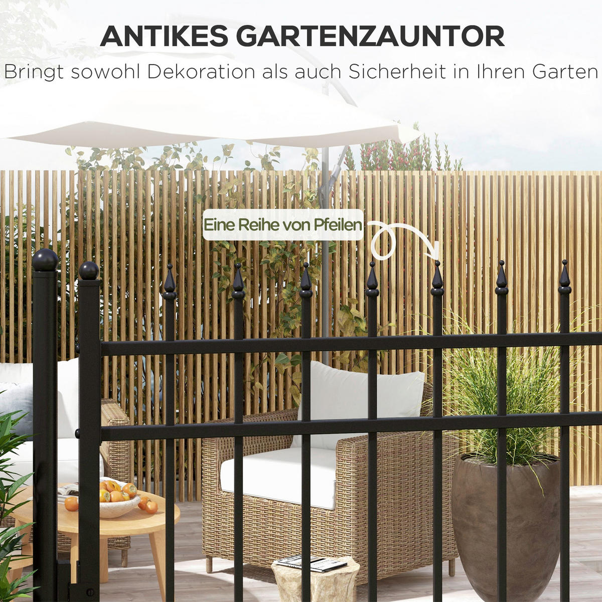Outsunny Gartentor schwarz Edelstahl B/H/L: ca. 0,12x107x204 cm Gartentor - schwarz (204,00/0,12/107,00cm) - Outsunny