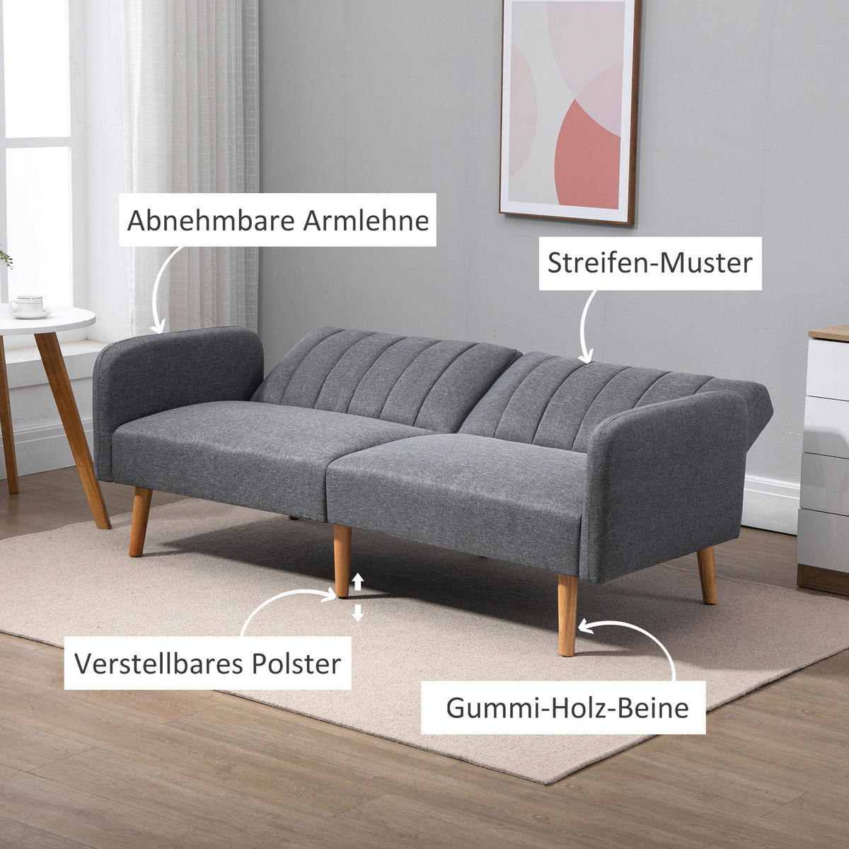 Schlafsofa 839-214GY grau B/H/T: ca. 173x73x75 cm 839-214GY - grau (173,00/73,00/75,00cm) - HOMCOM