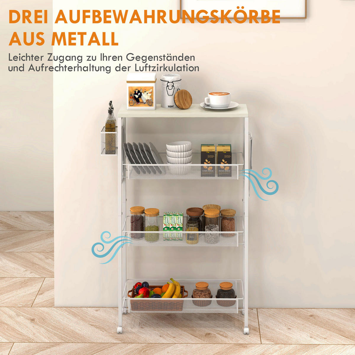 HOMCOM Küchenwagen weiß Edelstahl B/H/L: ca. 18,5x58x87 cm Küchenwagen - weiß (87,00/18,50/58,00cm) - HOMCOM