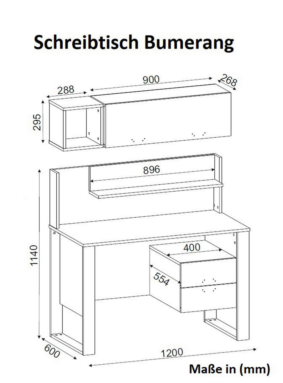 Schreibtisch Bumerang walnuss Nachbildung anthrazit B/H/T: ca. 120x114x60 cm Bumerang - walnuss/anthrazit (120,00/114,00/60,00cm) - moebel17