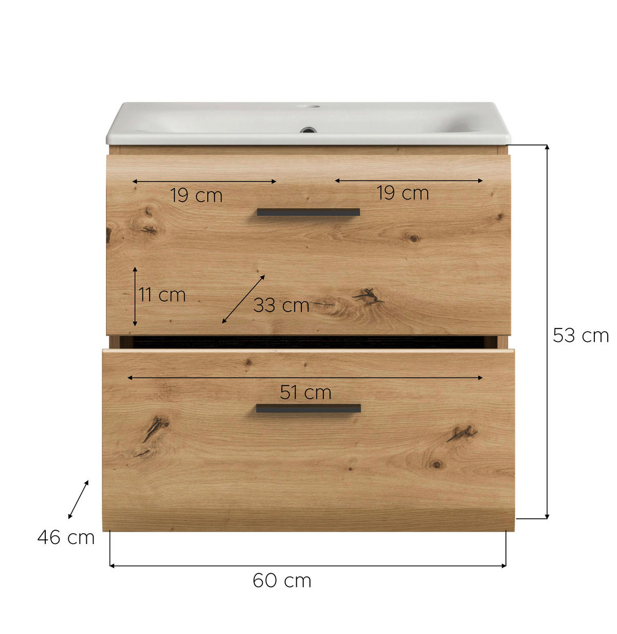 Waschplatz Ice Artisan Oak Nachbildung B/H/T: ca. 60x55x46 cm Ice - (60,00/55,00/46,00cm) - xonox.home