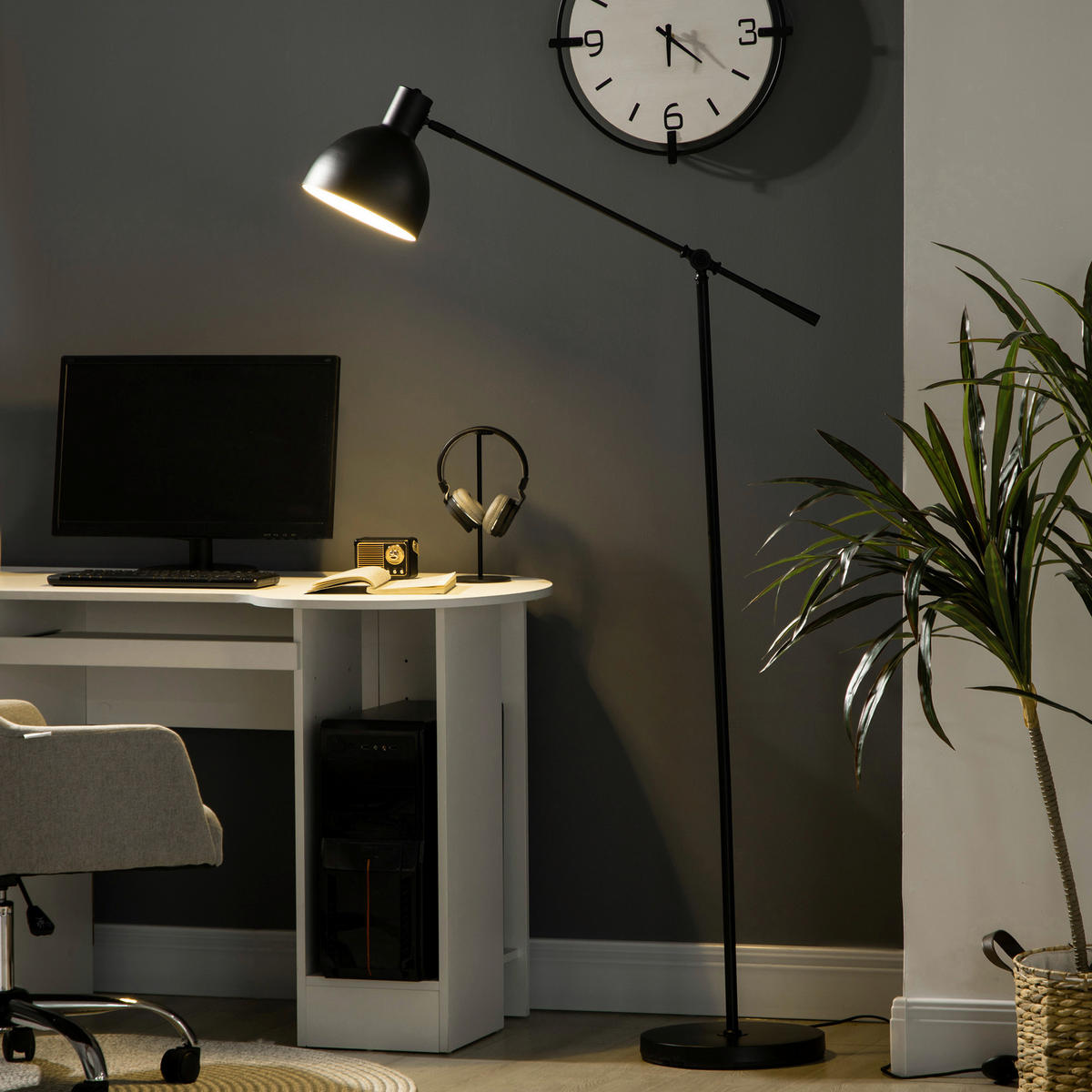 HOMCOM Stehleuchte schwarz Stahl B/H/T: ca. 30x131x30 cm Stehleuchte B31-335BK - schwarz (30,00/131,00/30,00cm) - HOMCOM