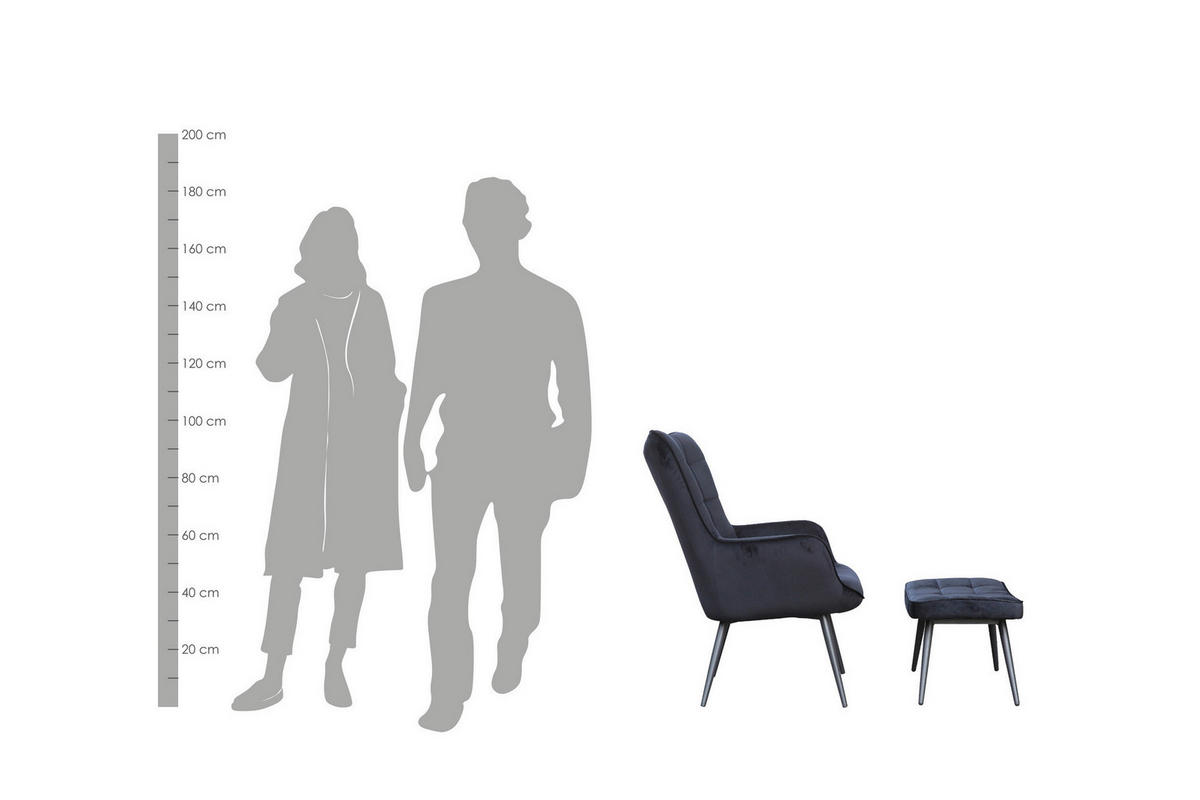 byLIVING Hocker UTA dunkelgrau schwarz Webstoff Metall B/H/T: ca. 60x39x41 cm UTA - schwarz/dunkelgrau (60,00/39,00/41,00cm) - byLIVING