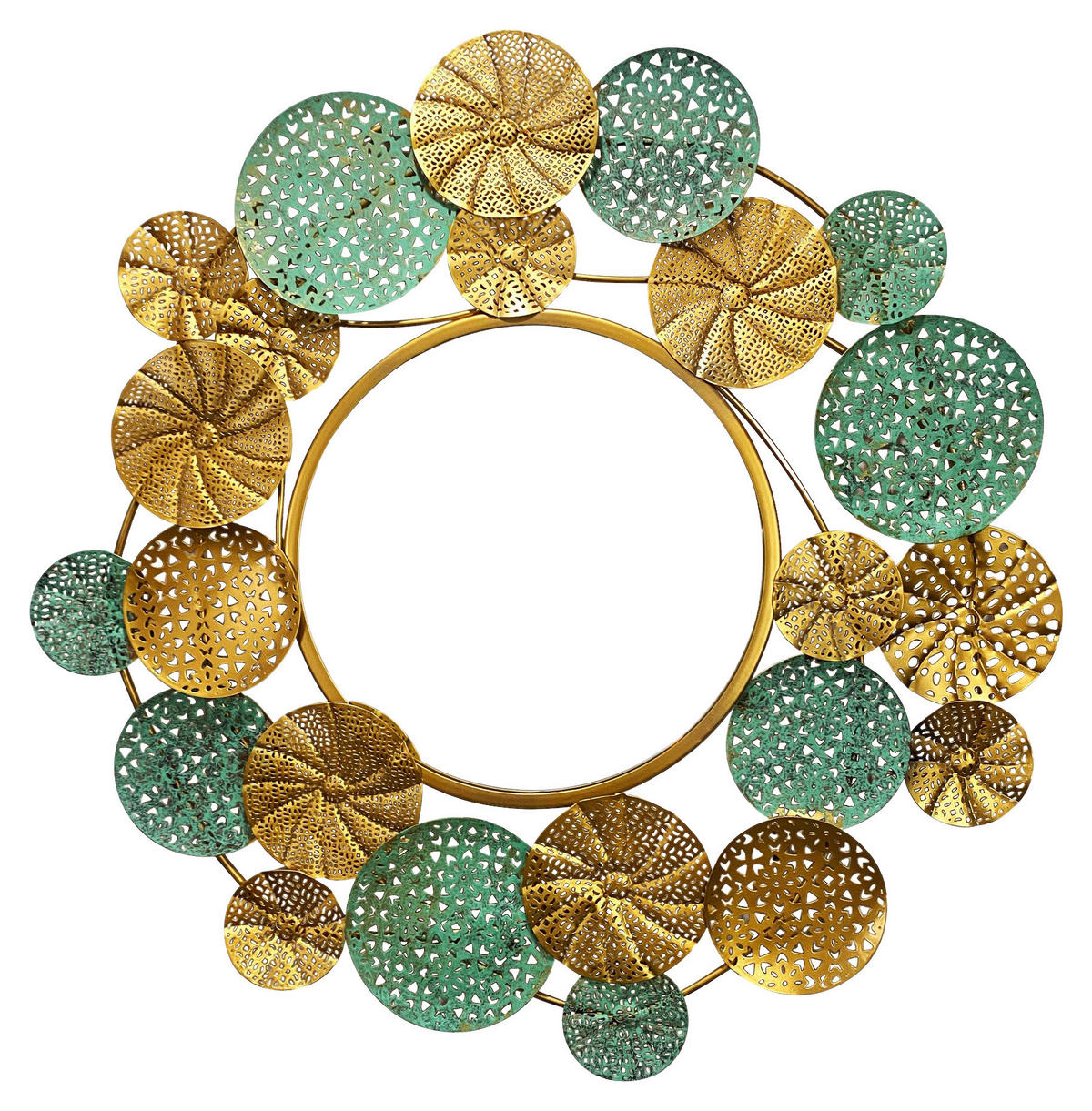 Wandspiegel gold grün Metall B/H/T: ca. 80x77x2,5 cm Wandspiegel - gold/grün (80,00/77,00/2,50cm) - Wohnling