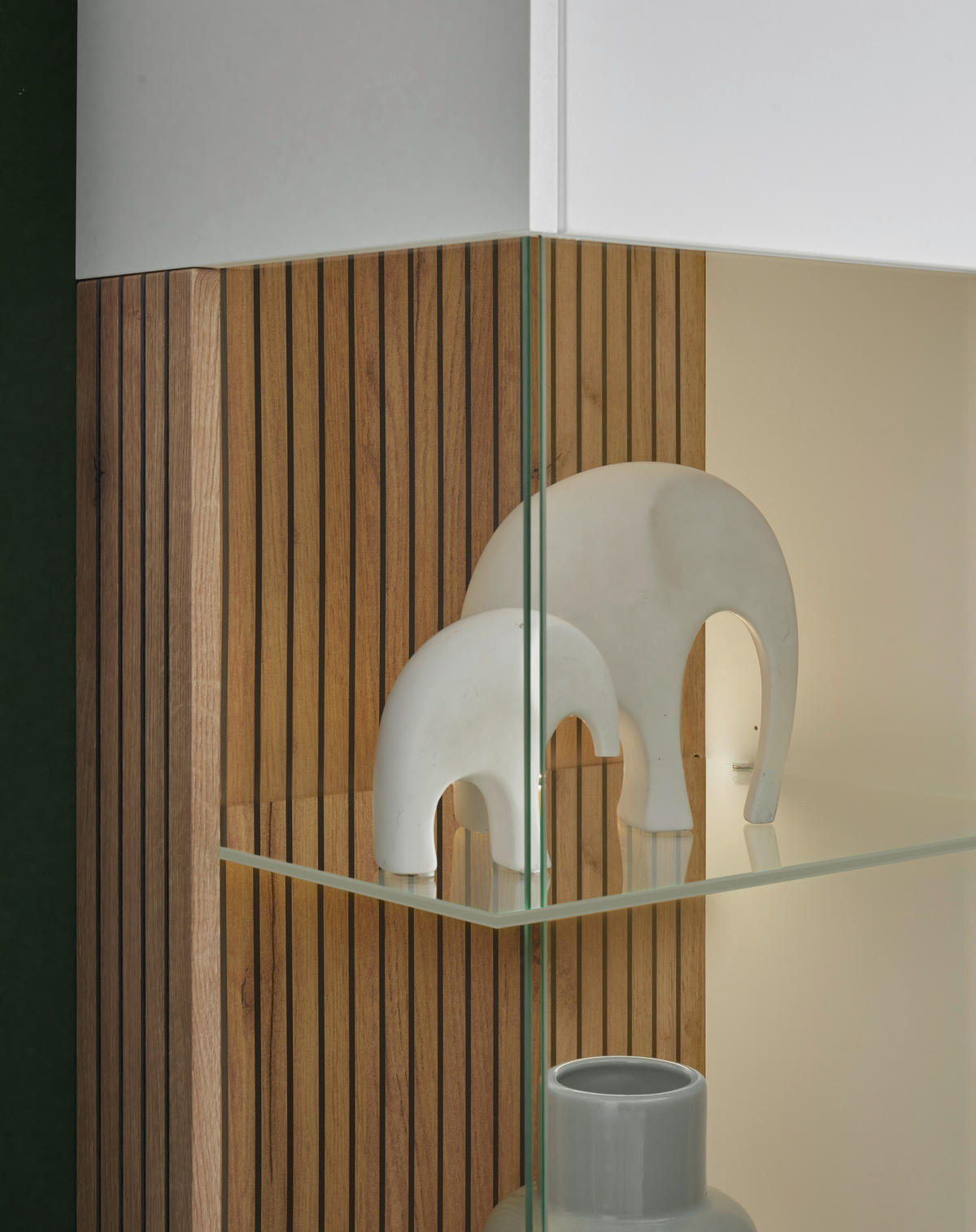 Vitrine Hudson weiß matt Eiche Evoke Coast Nachbildung B/H/T: ca. 75x125x38 cm Hudson - Eiche/weiß (75,00/125,00/38,00cm)