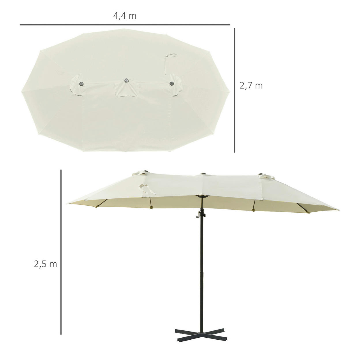 Outsunny Doppelschirm mit Kurbel cremeweiß Metall B/H/L: ca. 440x250x270 cm Doppelschirm_mit_Kurbel - cremeweiß (270,00/440,00/250,00cm) - Outsunny