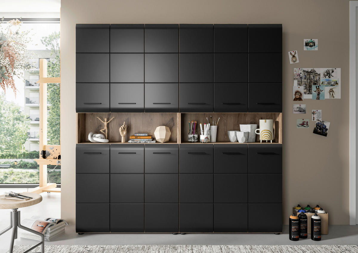 Badezimmer-Set Ice Nox Oak Nachbildung schwarz matt B/H/T: ca. 180x185x30 cm Ice - schwarz (180,00/185,00/30,00cm) - xonox.home