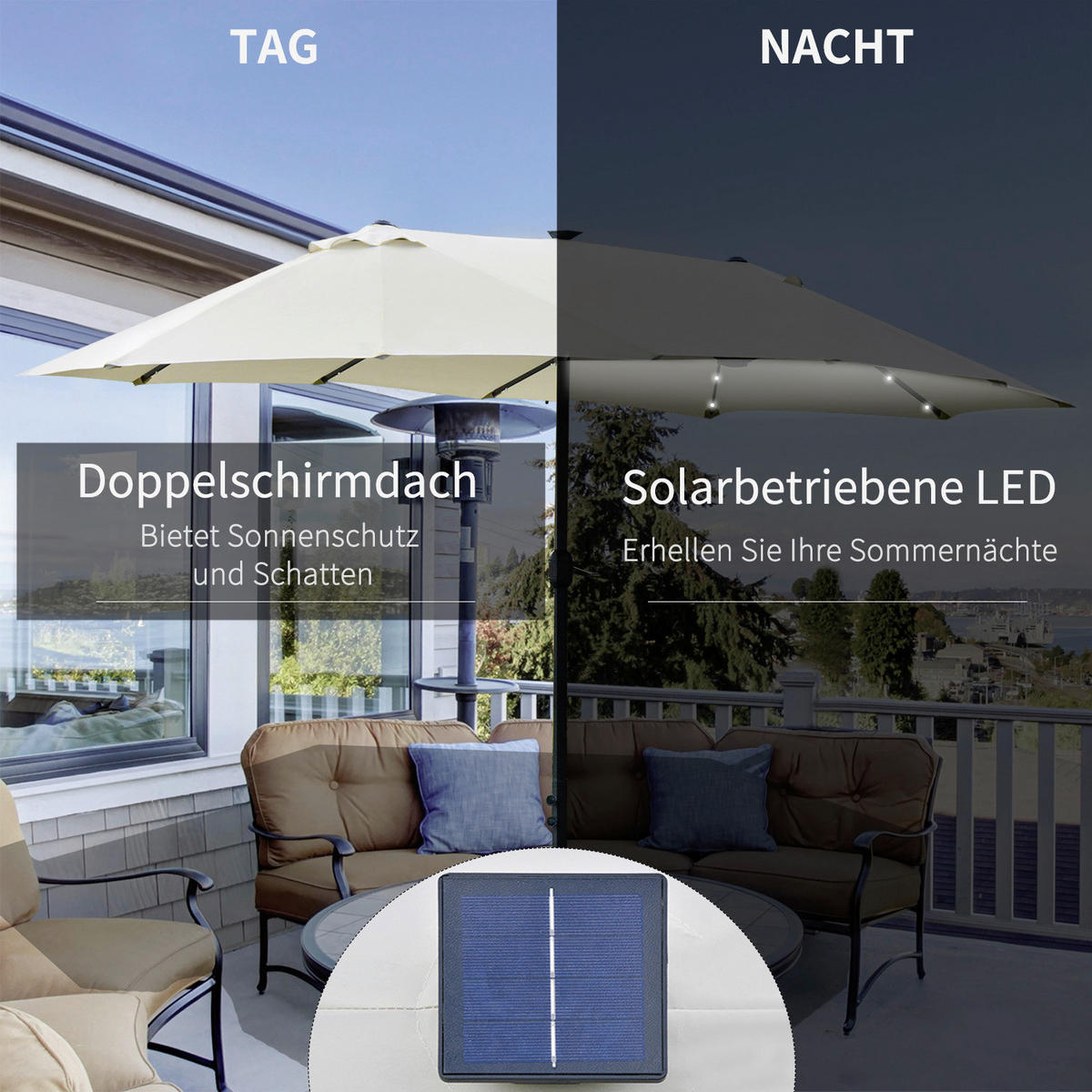 Outsunny Sonnenschirm cremeweiß Metall B/H/L: ca. 260x240x440 cm Sonnenschirm - cremeweiß (440,00/260,00/240,00cm) - Outsunny