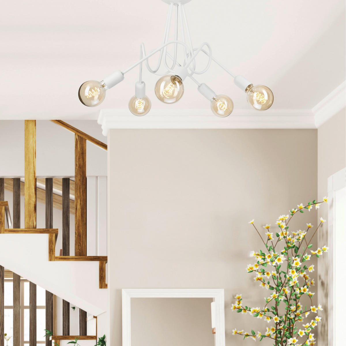 Lamkur Kronleuchter weiß Stahl B/H/L: ca. 39x54x54 cm E27 5 Brennstellen Lizzy - weiß (54,00/39,00/54,00cm) - Lamkur