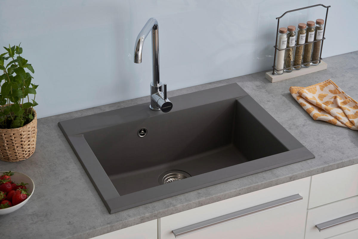 Respekta Einbauspüle Ohio 66 x 50 G Beton grau Mineralite B/H/T: ca. 66x21x50 cm Ohio 66 x 50 G - Beton/grau (66,00/21,00/50,00cm) - Respekta