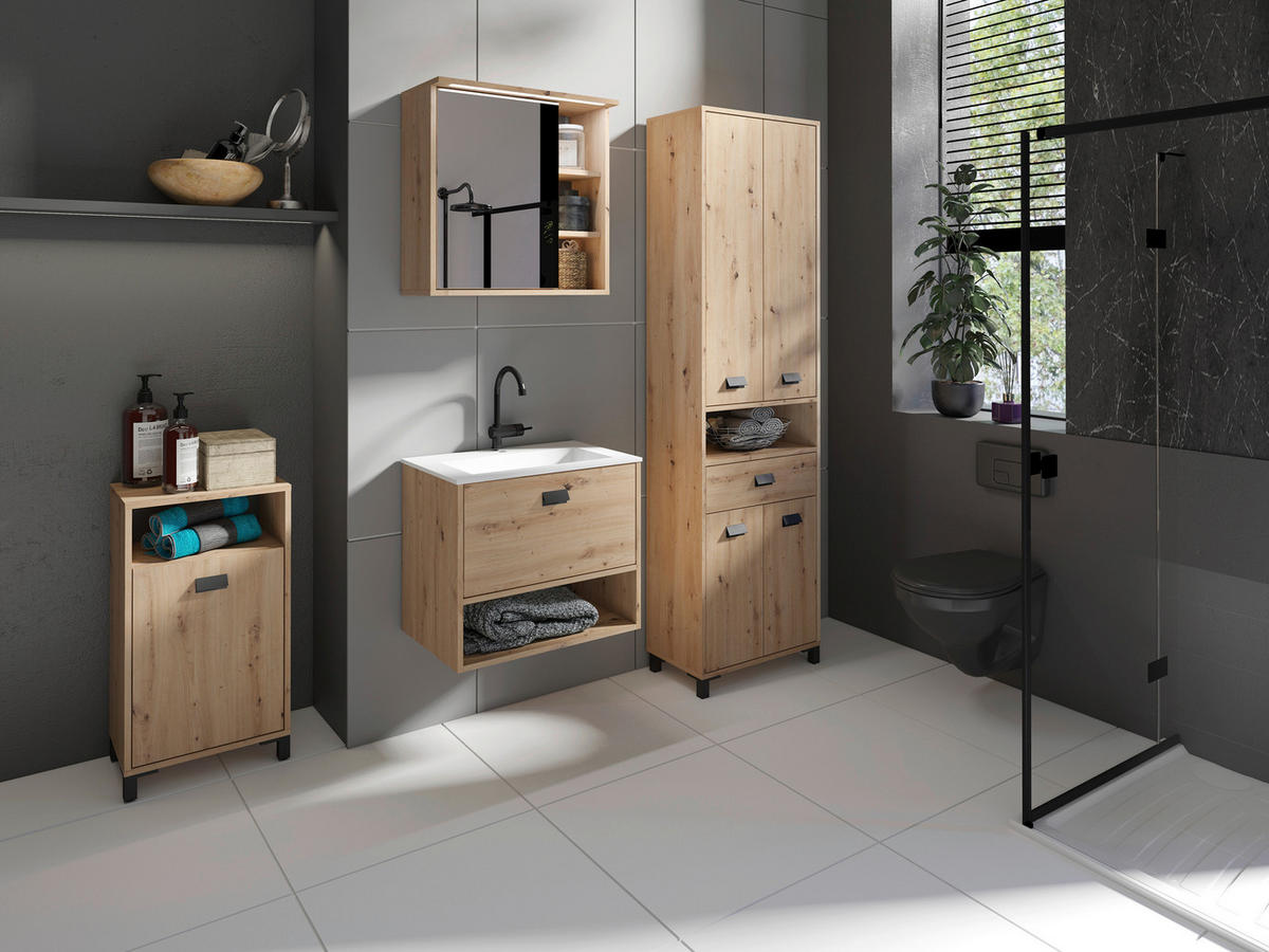 Schrank WELLNESS Eiche Artisan Nachbildung anthrazit schwarz schwarz B/H/T: ca. 42x77,5x31 cm WELLNESS - Eiche/schwarz (42,00/77,50/31,00cm) - byLIVING