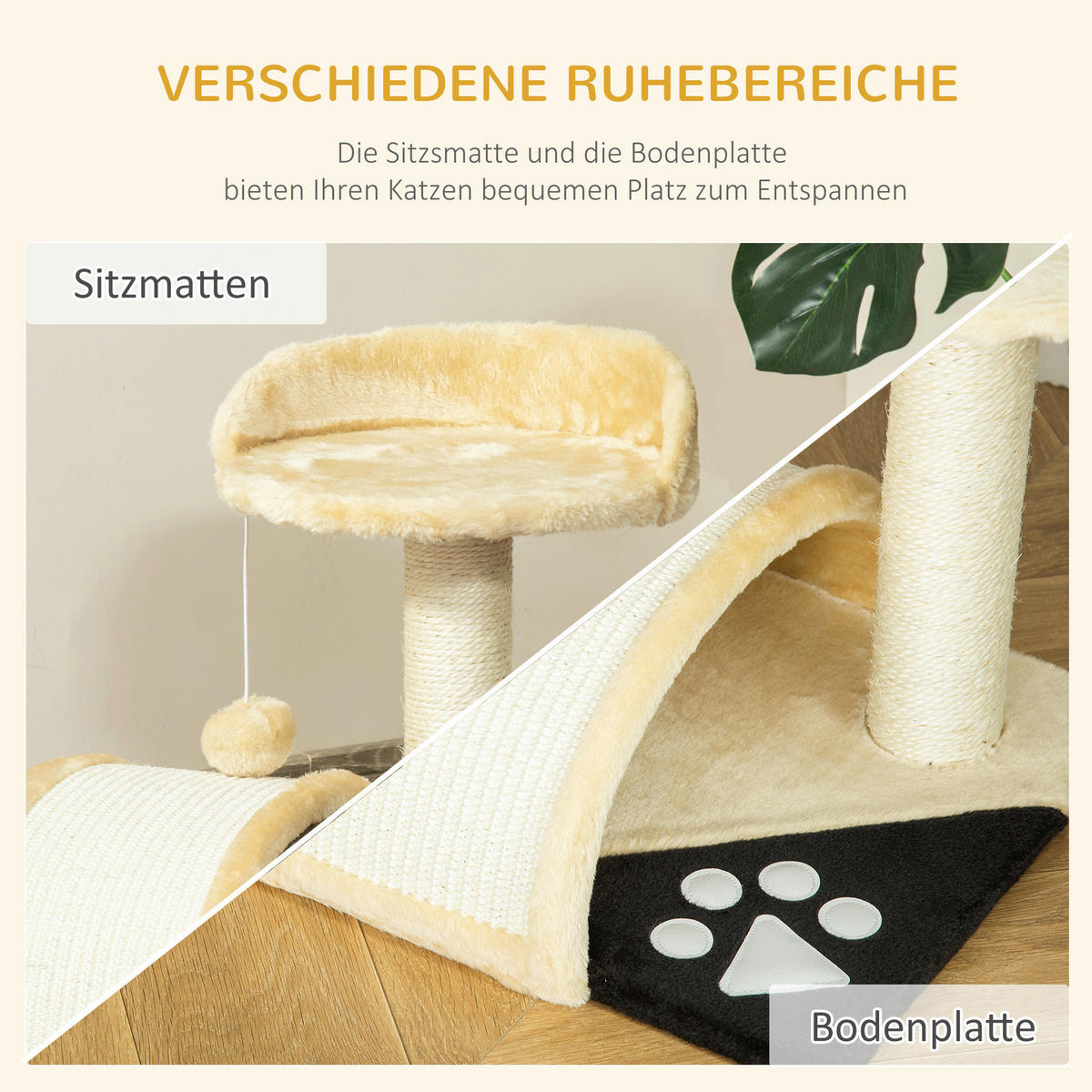 PawHut Kratzbaum beige Edelstahl B/H/L: ca. 37x35,5x46 cm Kratzbaum - beige (46,00/37,00/35,50cm) - PawHut