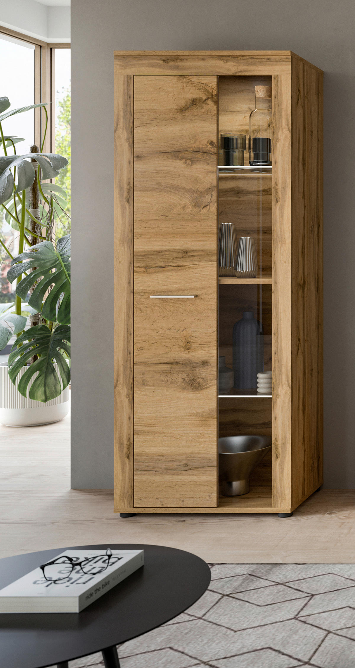 Vitrine Jam Eiche Wotan Nachbildung B/H/T: ca. 60x159x35 cm Jam - Eiche (60,00/159,00/35,00cm) - xonox.home