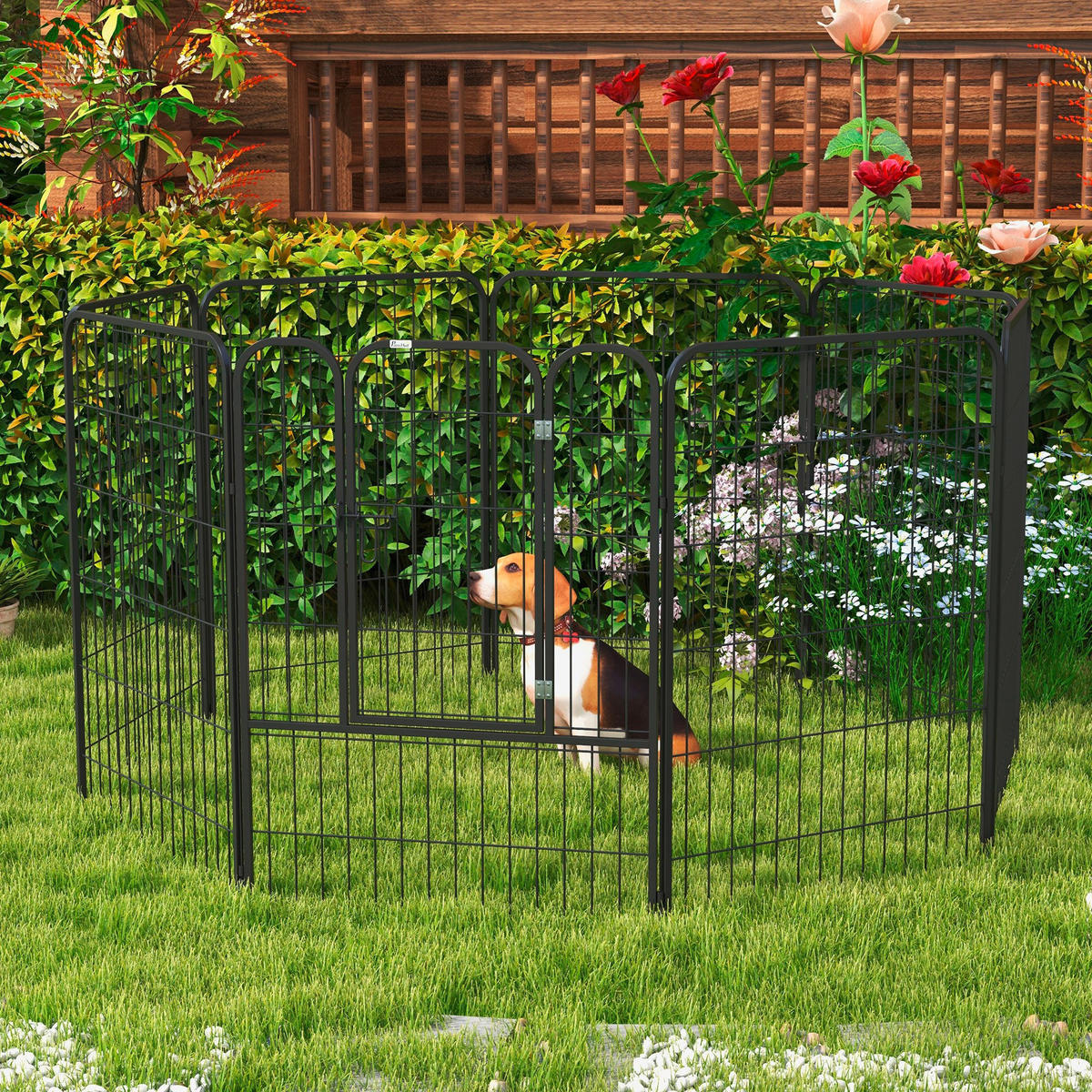 PawHut Welpenauslauf Freigehege schwarz Edelstahl B/H/L: ca. 79x79x100 cm Haustier-Laufstall - schwarz (100,00/79,00/79,00cm) - PawHut