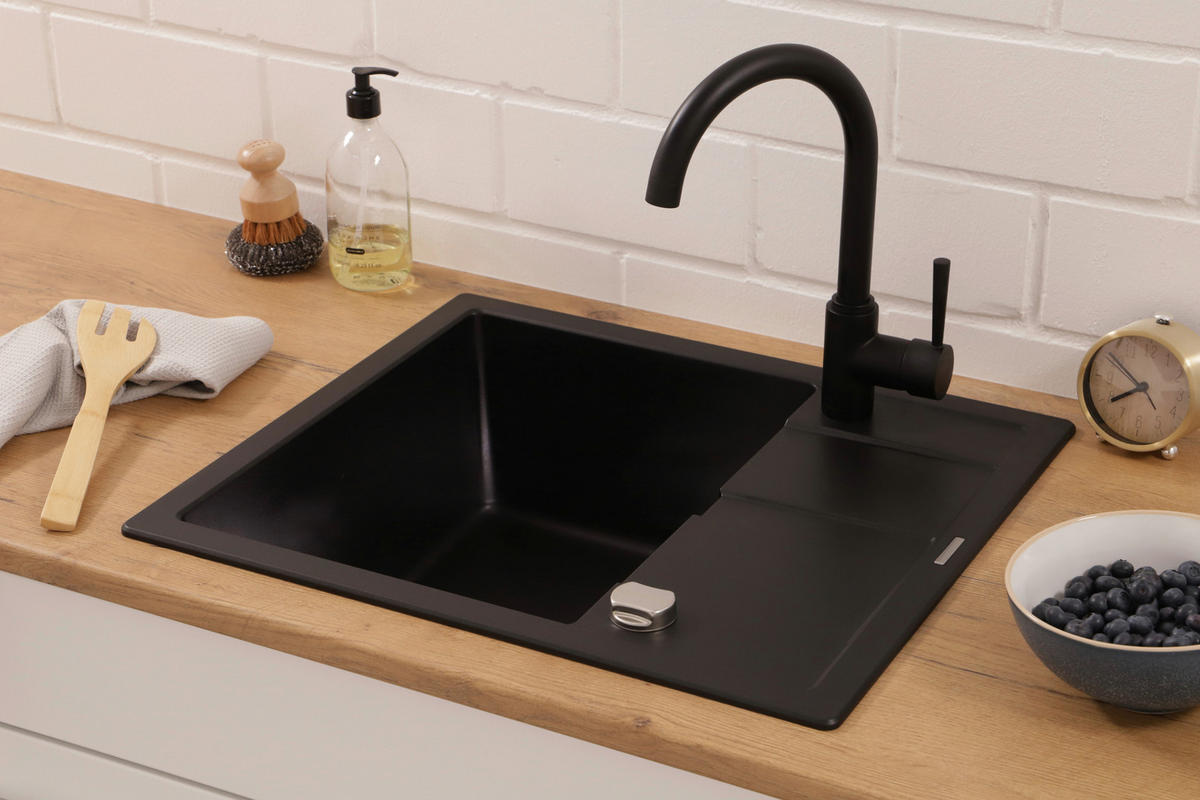 Respekta Einbauspüle Nashville schwarz Granit B/H/T: ca. 58x19,5x50 cm Nashville - schwarz (58,00/19,50/50,00cm) - Respekta