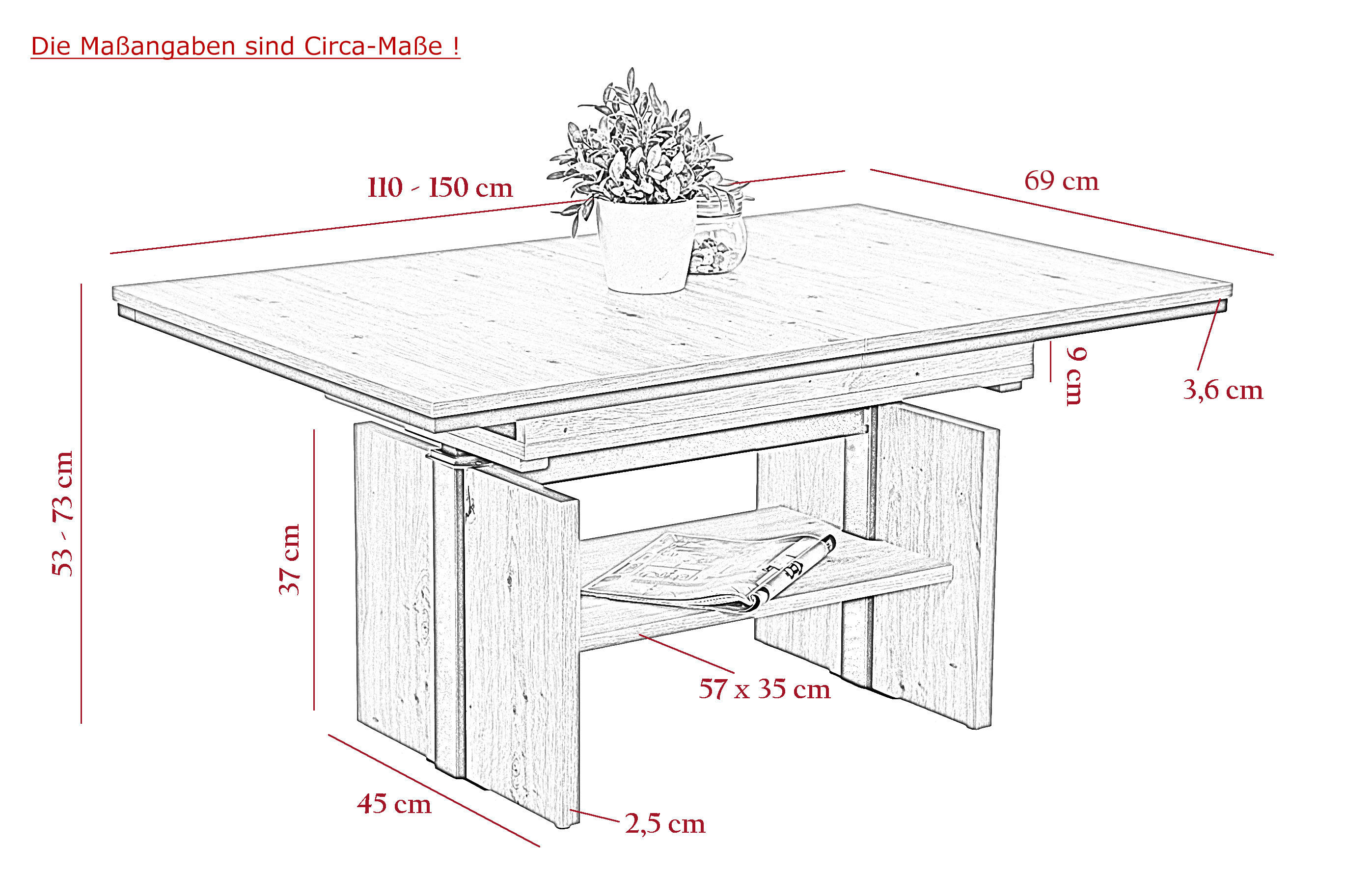 Couchtisch Ingo braun B/H/T: ca. 150x73x69 cm Ingo - braun (150,00/73,00/69,00cm) - Hela