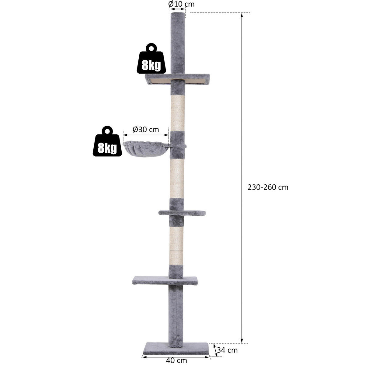 PawHut Kratzbaum grau Spanplatte B/H/L: ca. 34x260x40 cm Kratzbaum - grau (40,00/34,00/260,00cm) - PawHut