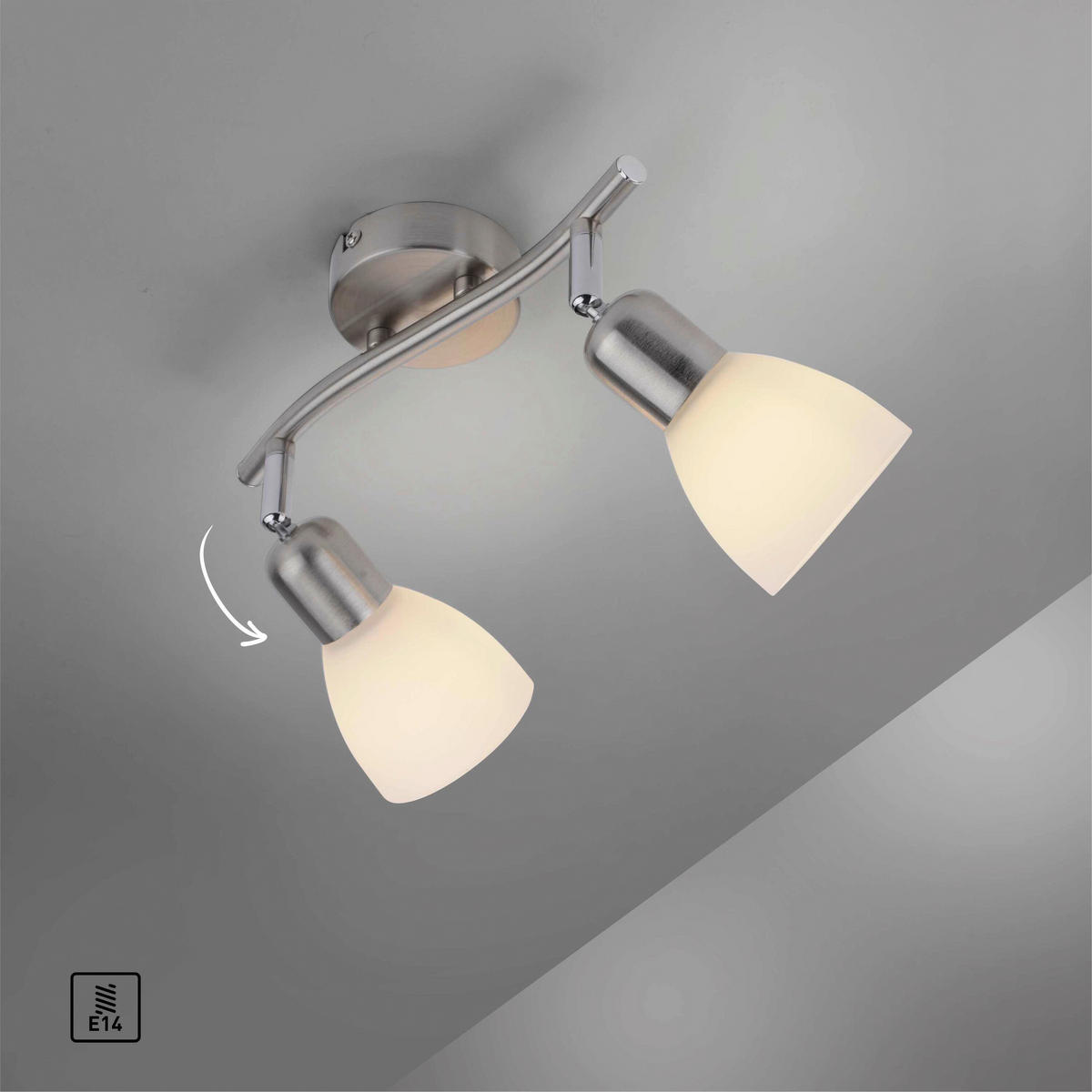 Just Light Spotbalken PN11952-55 Karo stahlfarbig weiß Aluminium Kunststoff Glas B/H/L: ca. 22x21x45 cm E14 2 Brennstellen Karo - weiß/stahlfarbig (45,00/22,00/21,00cm) - Just Light