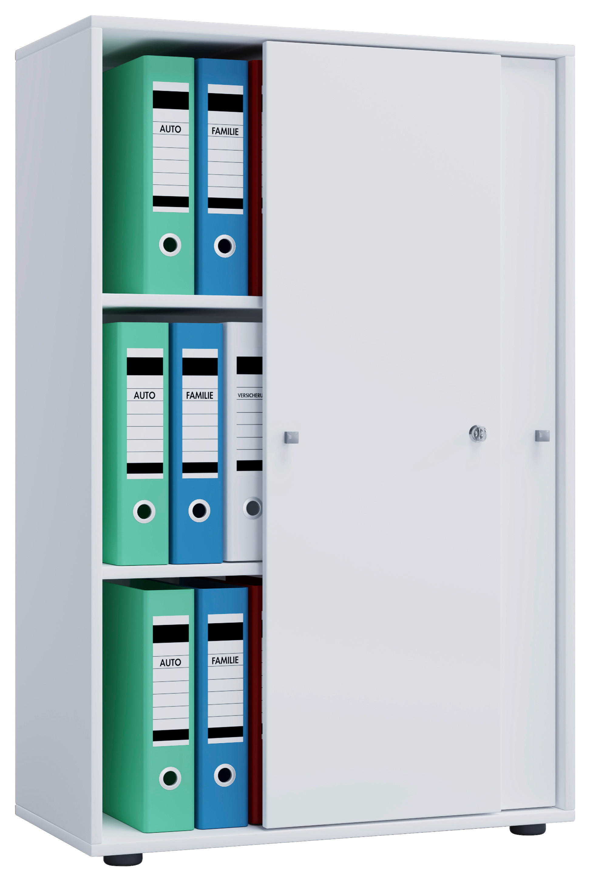 Büroschrank Lona XL mit Schiebetüren weiß B/H/T: ca. 70x110x37 cm Lona XL mit Schiebetüren - weiß (70,00/110,00/37,00cm) - VCM Möbel